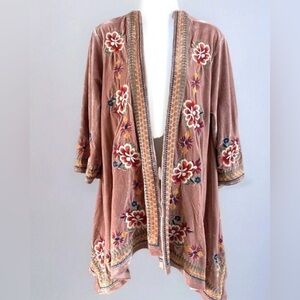Paparazzi velvet burnout kimono dusty rose Embroidered Floral size L Y2K boho